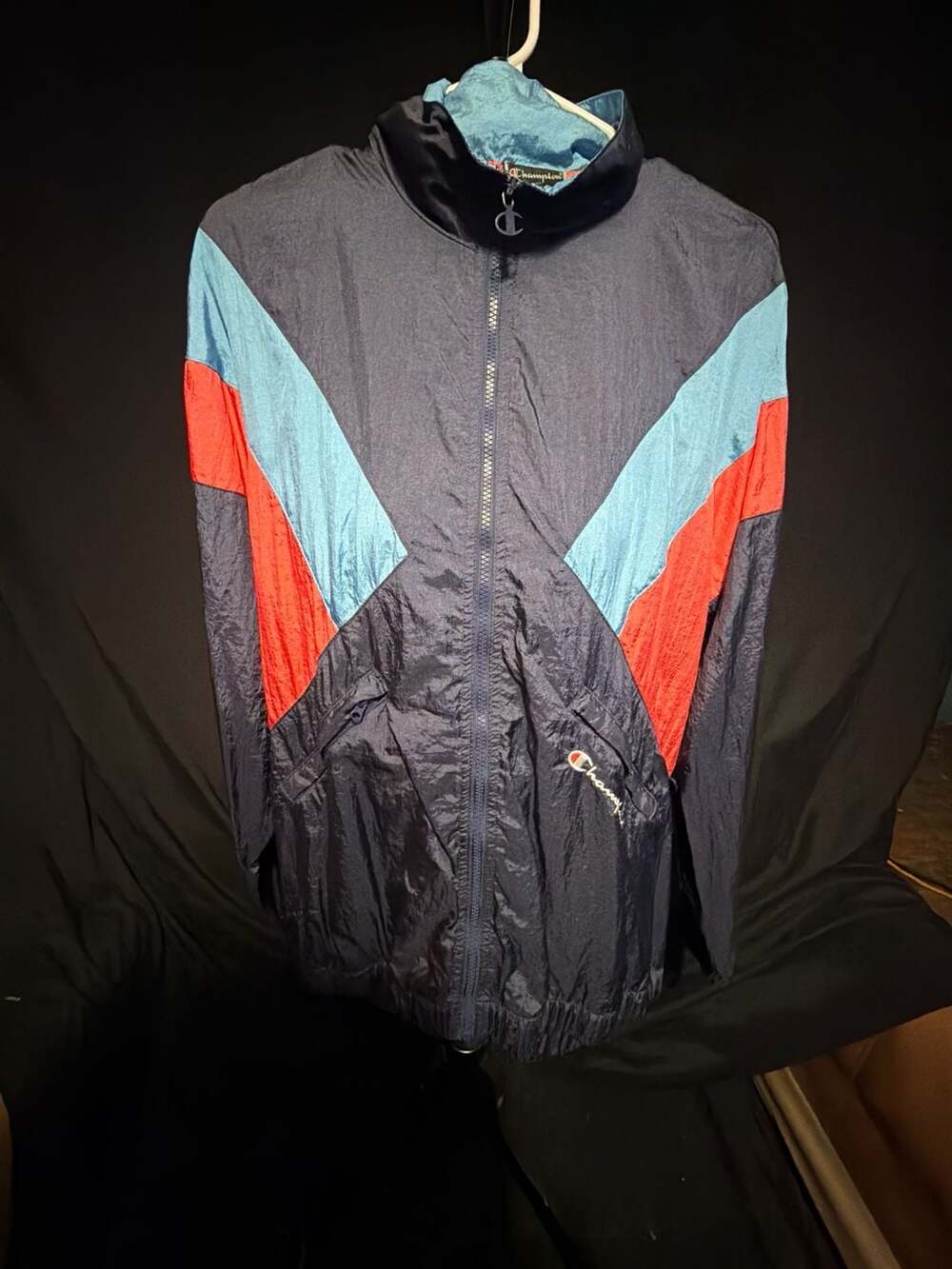 Vintage Champion Colorblock Nylon Windbreaker  Navy/Blue/Red
